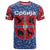 Serbia T Shirt with Royal Animal Crest and Tulip Floral Blue Background