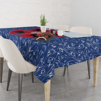Serbia Tablecloth with Royal Animal Crest and Tulip Floral Blue Background