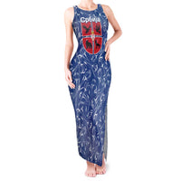 Serbia Tank Maxi Dress with Royal Animal Crest and Tulip Floral Blue Background