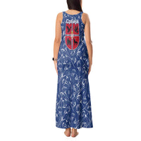 Serbia Tank Maxi Dress with Royal Animal Crest and Tulip Floral Blue Background