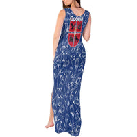 Serbia Tank Maxi Dress with Royal Animal Crest and Tulip Floral Blue Background