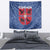 Serbia Tapestry with Royal Animal Crest and Tulip Floral Blue Background