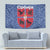 Serbia Tapestry with Royal Animal Crest and Tulip Floral Blue Background