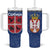 Serbia Tumbler With Handle with Royal Animal Crest and Tulip Floral Blue Background
