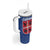 Serbia Tumbler With Handle with Royal Animal Crest and Tulip Floral Blue Background