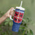 Serbia Tumbler With Handle with Royal Animal Crest and Tulip Floral Blue Background