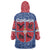 Serbia Wearable Blanket Hoodie with Royal Animal Crest and Tulip Floral Blue Background
