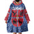 Serbia Wearable Blanket Hoodie with Royal Animal Crest and Tulip Floral Blue Background