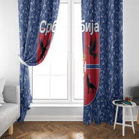 Serbia Window Curtain with Royal Animal Crest and Tulip Floral Blue Background