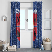 Serbia Window Curtain with Royal Animal Crest and Tulip Floral Blue Background