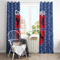 Serbia Window Curtain with Royal Animal Crest and Tulip Floral Blue Background