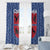 Serbia Window Curtain with Royal Animal Crest and Tulip Floral Blue Background