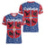 Serbia Women V-Neck T-Shirt with Royal Animal Crest and Tulip Floral Blue Background