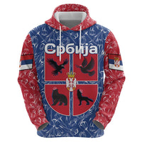 Serbia Zip Hoodie with Royal Animal Crest and Tulip Floral Blue Background