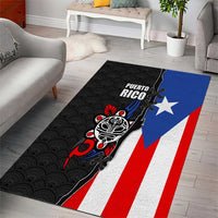 Puerto Rico Area Rug with Tribal Sun Symbol and Flag Color Block Design