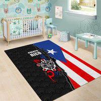 Puerto Rico Area Rug with Tribal Sun Symbol and Flag Color Block Design