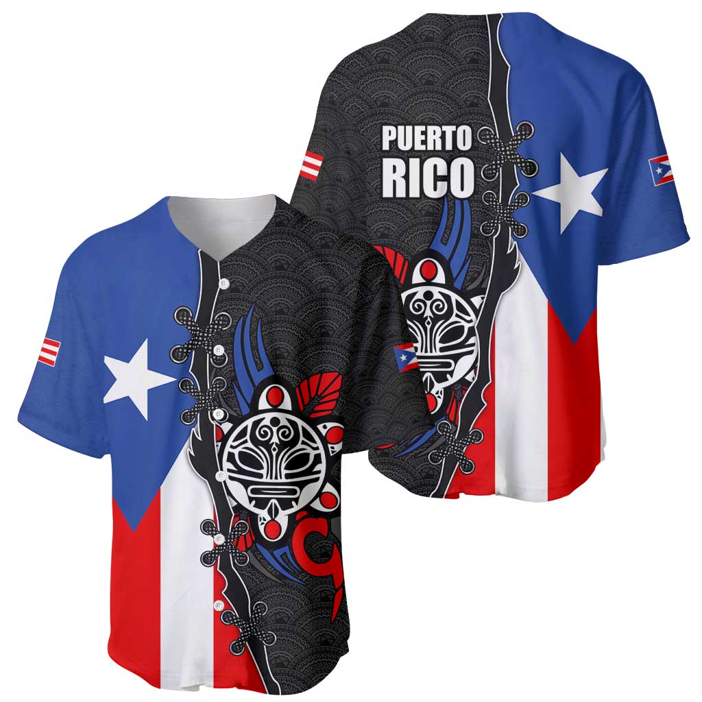 Puerto Rico Baseball Jersey with Tribal Sun Symbol and Flag Color Block Design