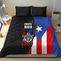 Puerto Rico Bedding Set with Tribal Sun Symbol and Flag Color Block Design