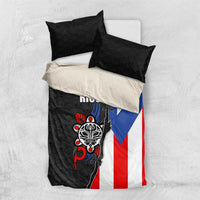 Puerto Rico Bedding Set with Tribal Sun Symbol and Flag Color Block Design