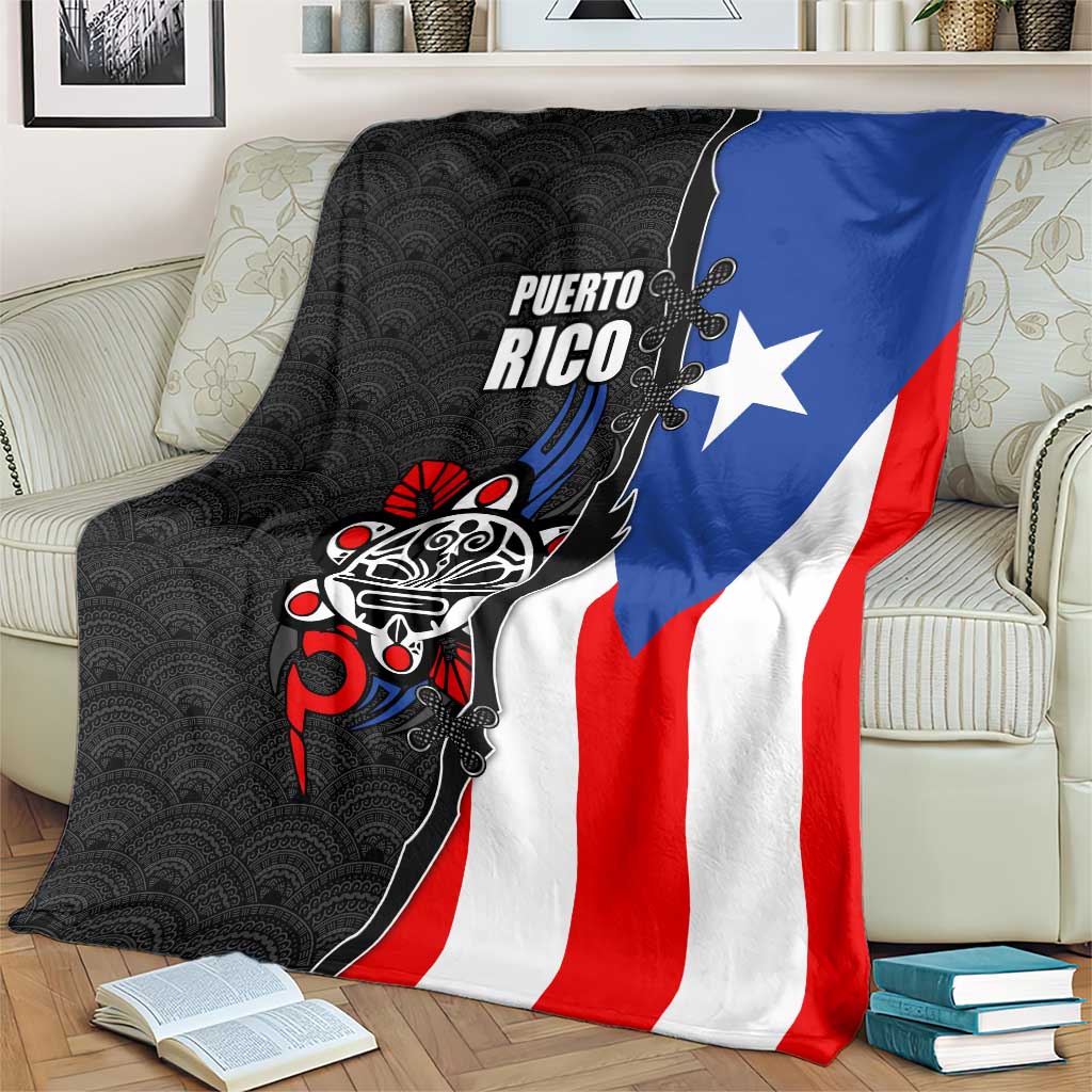 Puerto Rico Blanket with Tribal Sun Symbol and Flag Color Block Design