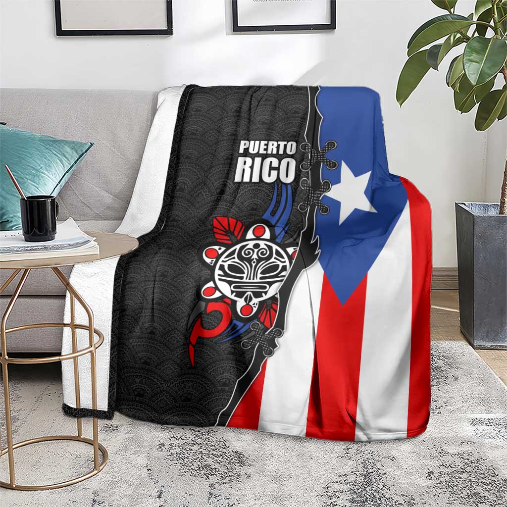 Puerto Rico Blanket with Tribal Sun Symbol and Flag Color Block Design