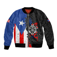 Puerto Rico Bomber Jacket with Tribal Sun Symbol and Flag Color Block Design
