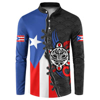 Puerto Rico Button Sweatshirt with Tribal Sun Symbol and Flag Color Block Design