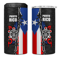 Puerto Rico 4 in 1 Can Cooler Tumbler with Tribal Sun Symbol and Flag Color Block Design