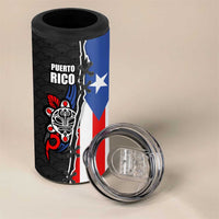 Puerto Rico 4 in 1 Can Cooler Tumbler with Tribal Sun Symbol and Flag Color Block Design