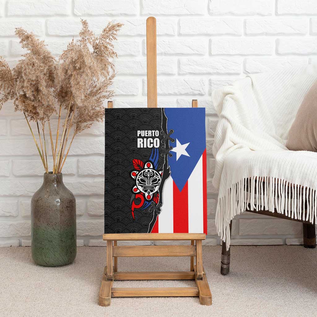 Puerto Rico Canvas Wall Art with Tribal Sun Symbol and Flag Color Block Design