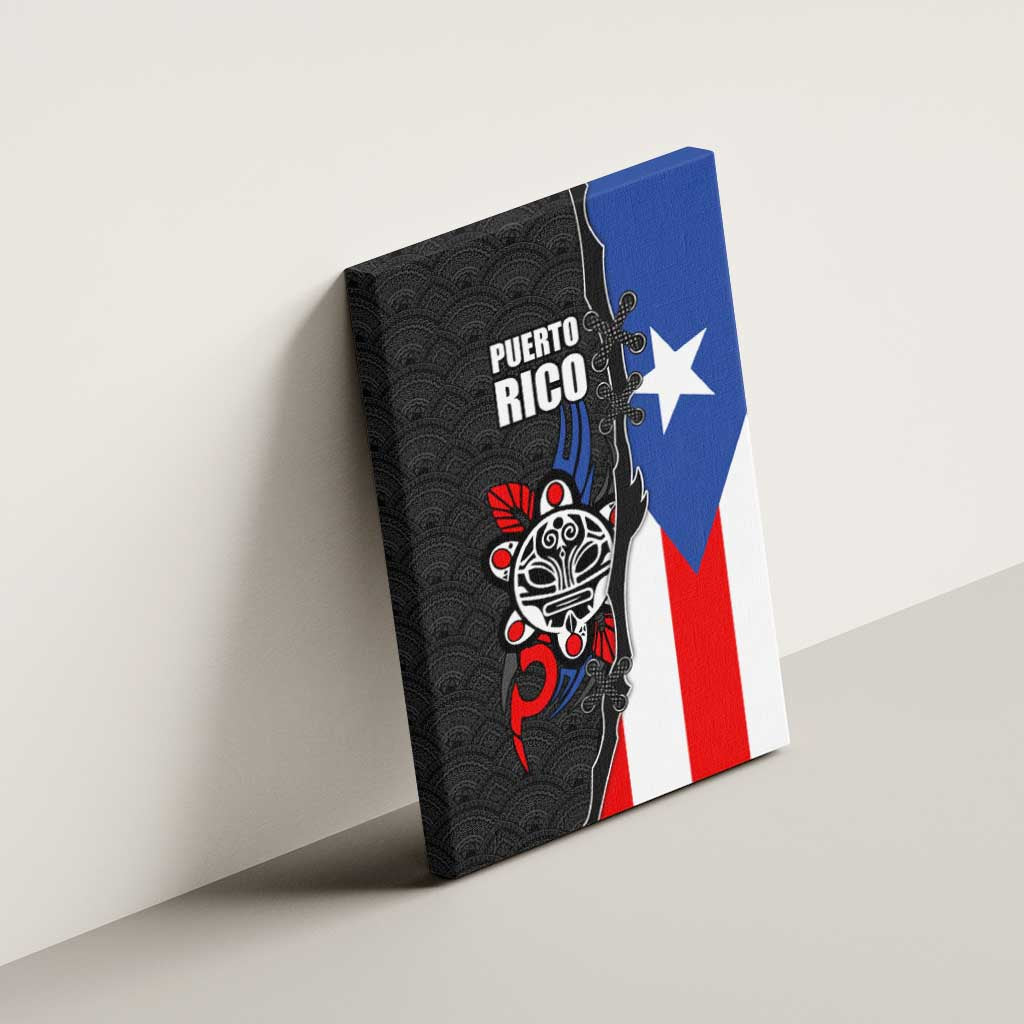 Puerto Rico Canvas Wall Art with Tribal Sun Symbol and Flag Color Block Design