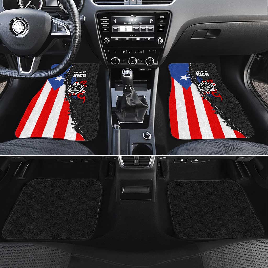 Puerto Rico Car Mats with Tribal Sun Symbol and Flag Color Block Design