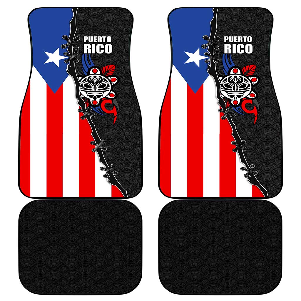 Puerto Rico Car Mats with Tribal Sun Symbol and Flag Color Block Design