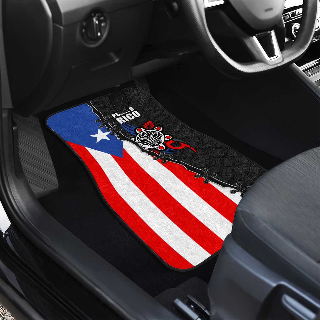 Puerto Rico Car Mats with Tribal Sun Symbol and Flag Color Block Design