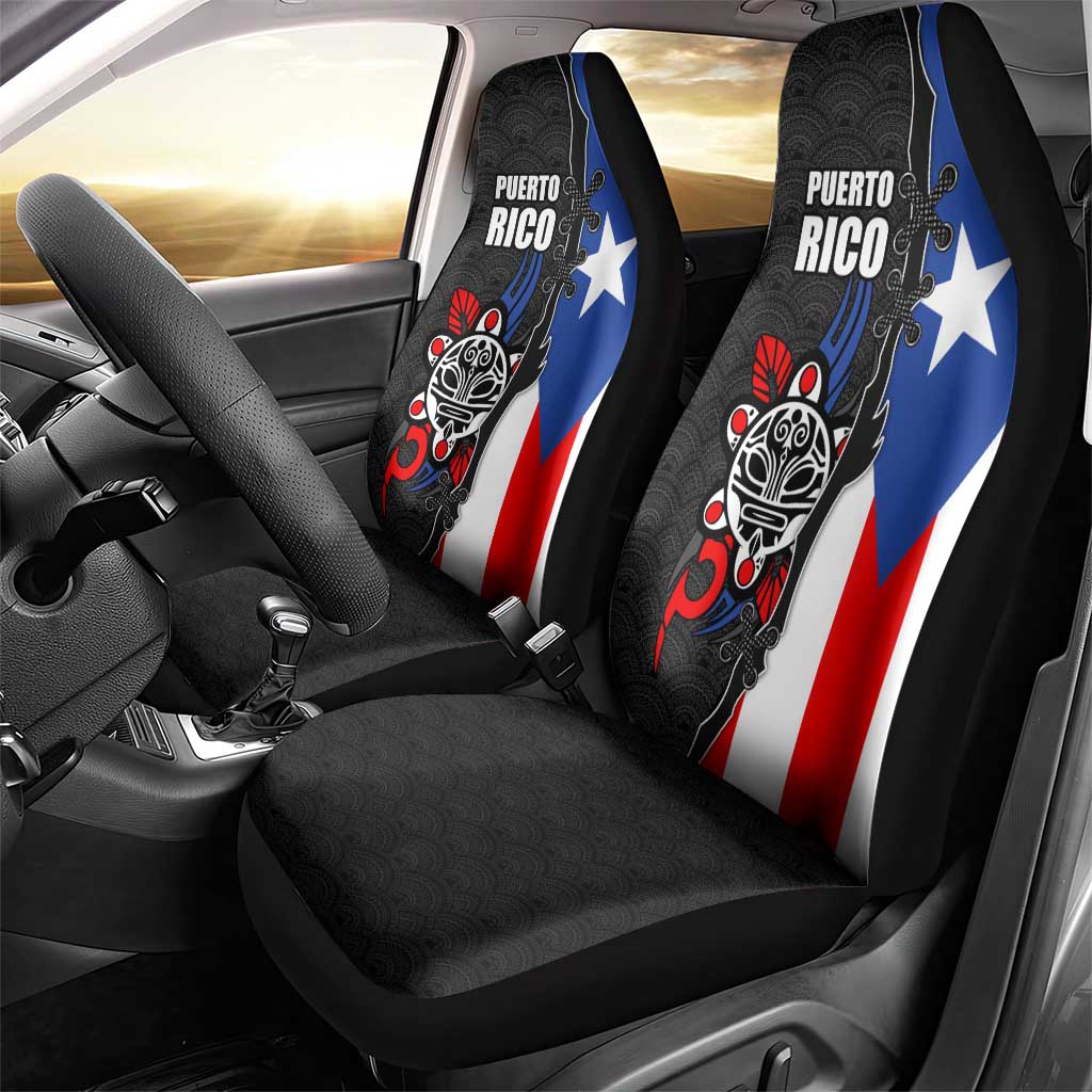 Puerto Rico Car Seat Cover with Tribal Sun Symbol and Flag Color Block Design