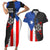 Puerto Rico Couples Matching Short Sleeve Bodycon Dress and Hawaiian Shirt with Tribal Sun Symbol and Flag Color Block Design