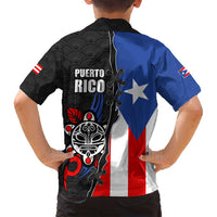 Puerto Rico Family Matching Long Sleeve Bodycon Dress and Hawaiian Shirt with Tribal Sun Symbol and Flag Color Block Design
