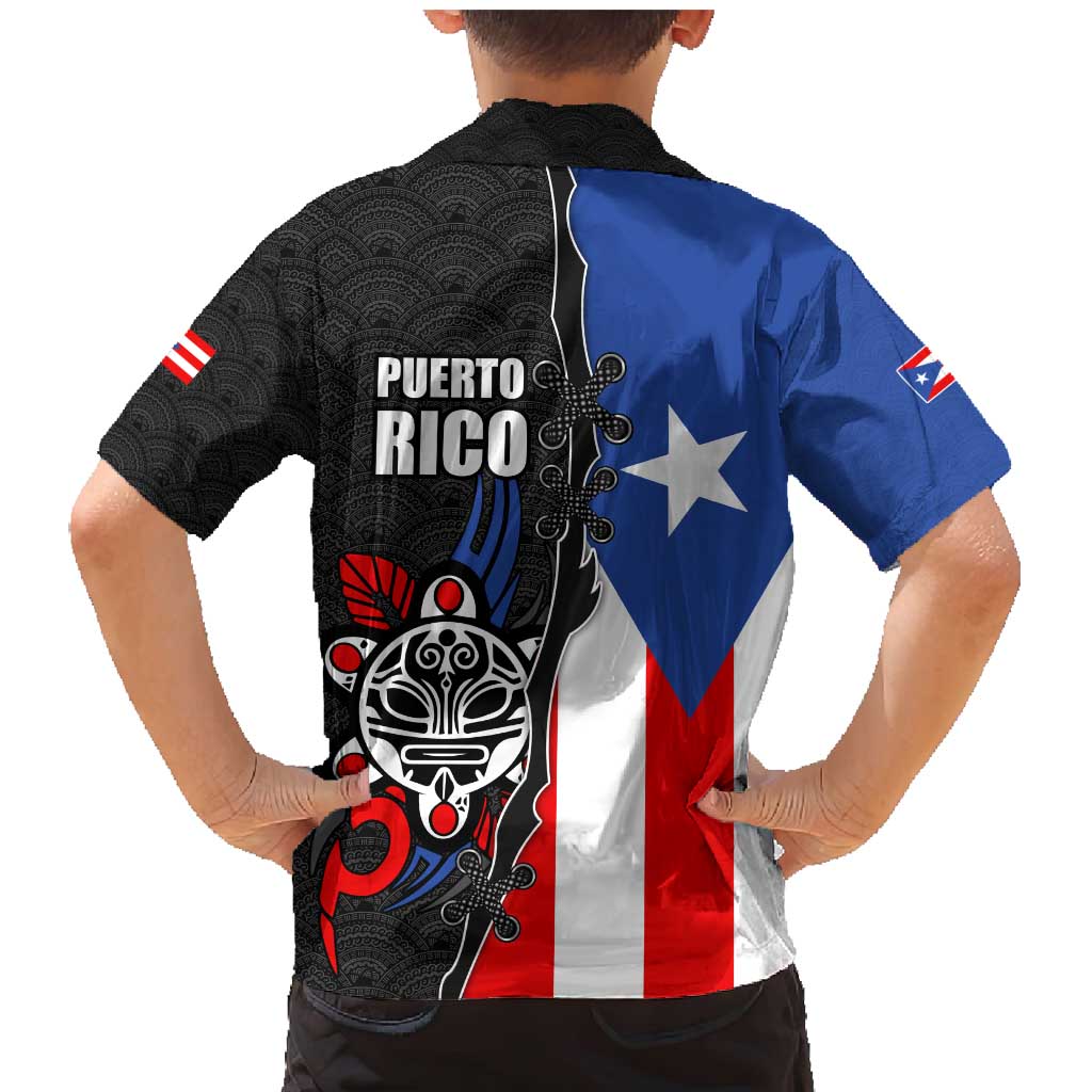 Puerto Rico Family Matching Mermaid Dress and Hawaiian Shirt with Tribal Sun Symbol and Flag Color Block Design