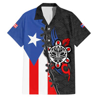 Puerto Rico Family Matching Mermaid Dress and Hawaiian Shirt with Tribal Sun Symbol and Flag Color Block Design