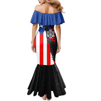 Puerto Rico Family Matching Mermaid Dress and Hawaiian Shirt with Tribal Sun Symbol and Flag Color Block Design