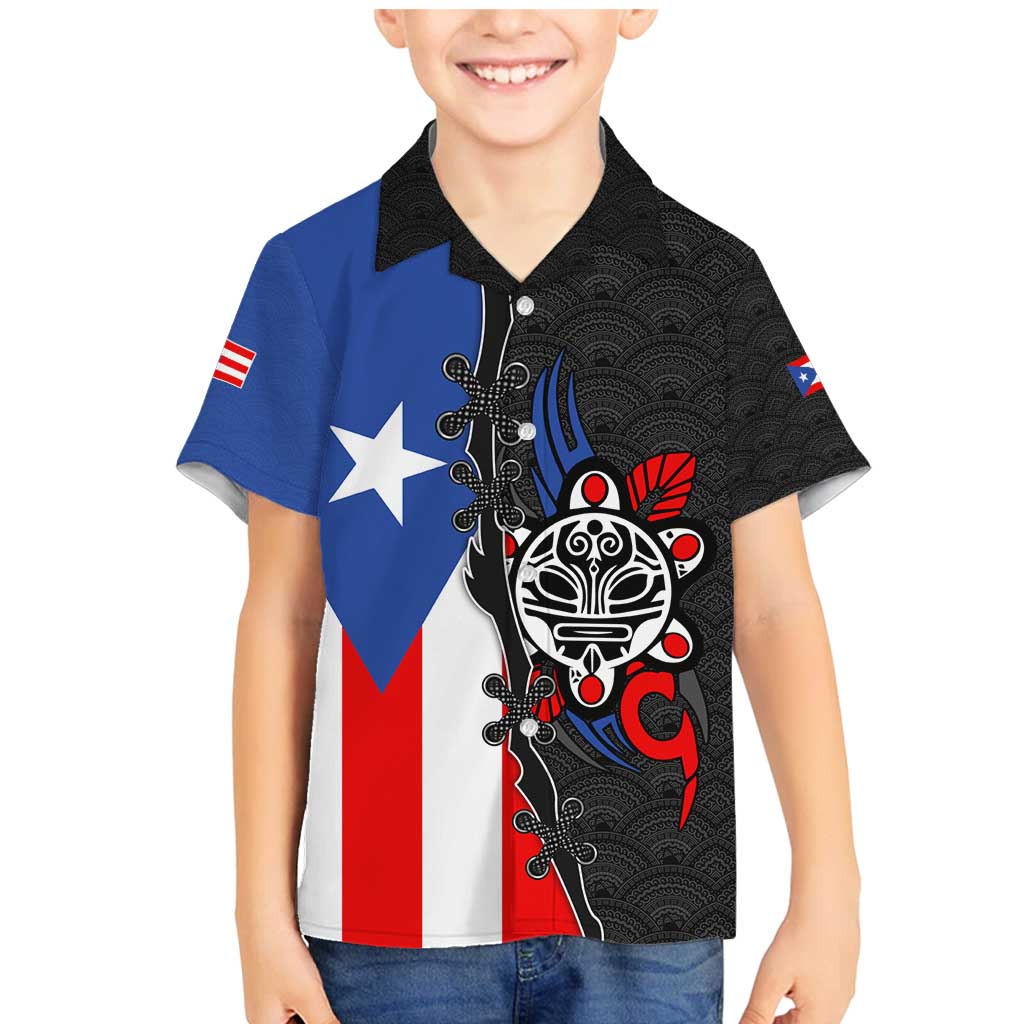Puerto Rico Family Matching Mermaid Dress and Hawaiian Shirt with Tribal Sun Symbol and Flag Color Block Design