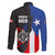 Puerto Rico Family Matching Off The Shoulder Long Sleeve Dress and Hawaiian Shirt with Tribal Sun Symbol and Flag Color Block Design
