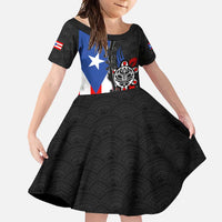 Puerto Rico Family Matching Off Shoulder Maxi Dress and Hawaiian Shirt with Tribal Sun Symbol and Flag Color Block Design