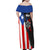 Puerto Rico Family Matching Off Shoulder Maxi Dress and Hawaiian Shirt with Tribal Sun Symbol and Flag Color Block Design
