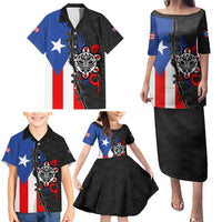 Puerto Rico Family Matching Puletasi and Hawaiian Shirt with Tribal Sun Symbol and Flag Color Block Design