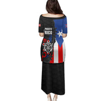 Puerto Rico Family Matching Puletasi and Hawaiian Shirt with Tribal Sun Symbol and Flag Color Block Design