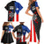 Puerto Rico Family Matching Short Sleeve Bodycon Dress and Hawaiian Shirt with Tribal Sun Symbol and Flag Color Block Design