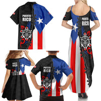 Puerto Rico Family Matching Summer Maxi Dress and Hawaiian Shirt with Tribal Sun Symbol and Flag Color Block Design
