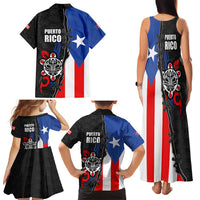 Puerto Rico Family Matching Tank Maxi Dress and Hawaiian Shirt with Tribal Sun Symbol and Flag Color Block Design