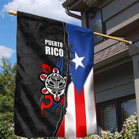 Puerto Rico Garden Flag with Tribal Sun Symbol and Flag Color Block Design